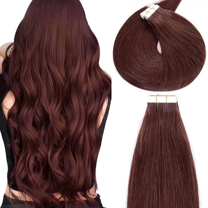 Lacerhair 18 inch Seamless Remy Tape in Human Hair Extensions Natural Balayage PU Skin Weft 100% Real Virgin Human Hair Color #99J Red Wine Burgundy Double Side 50g 20pcs/set
