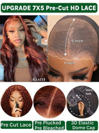 KLAIYI Bye Bye Knots Glueless Wig Reddish Brown Body Wave 7x5 Pre Cut HD Lace Front Wigs Human Hair Put On And Go Wig Pre Bleached Pre Plucked with Baby Hair 30S Ready To Wear 150% Density Full 18Inch