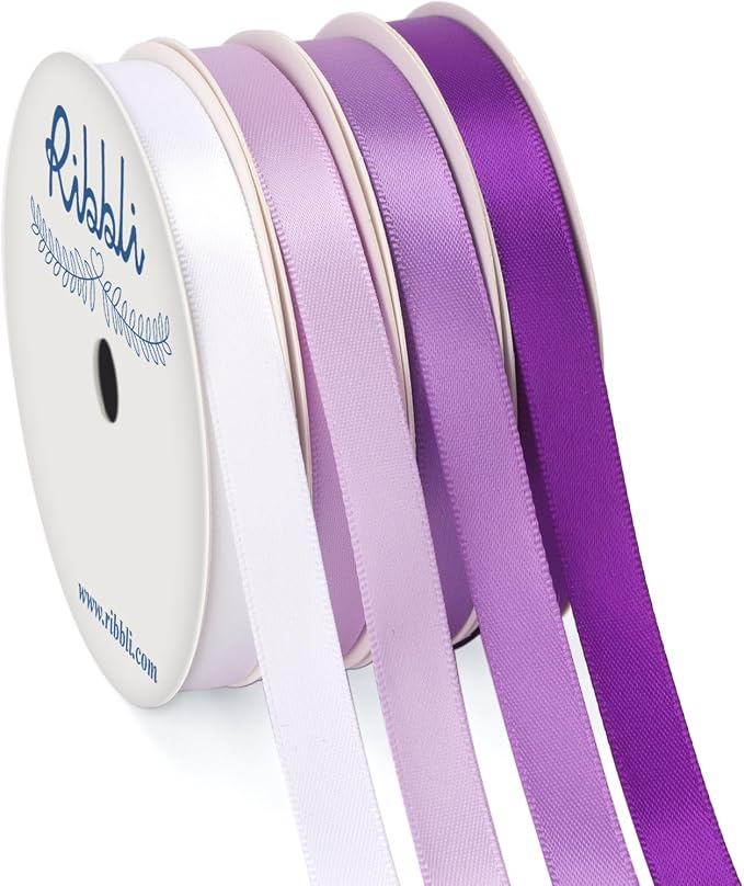 Ribbli Purple Satin Ribbon 3/8 Inch x 4 Rolls Total 40 Yards-White Lavender by Ribbli