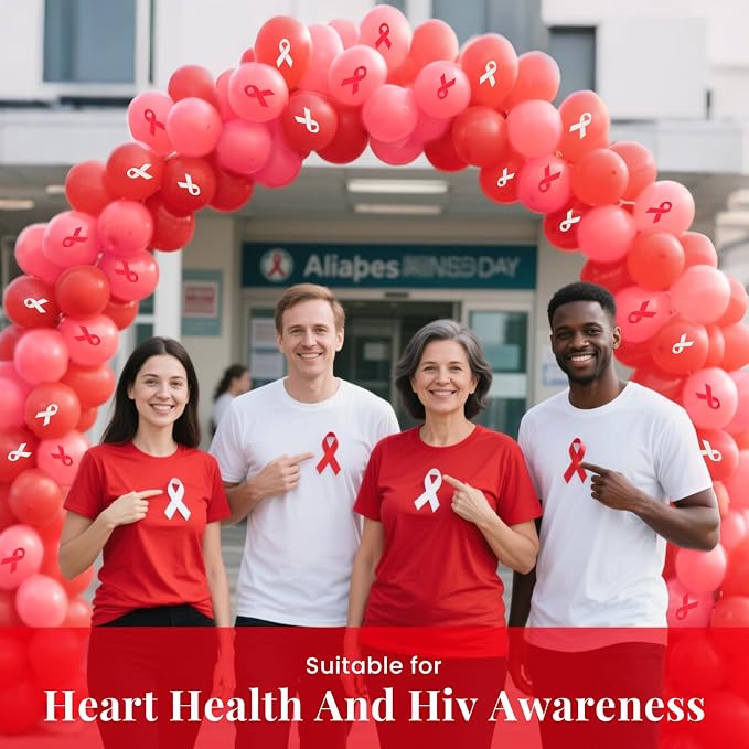 100 Pcs Red Ribbon Awareness Balloons 12 Inch Latex Red White Printed Balloon - Image 6