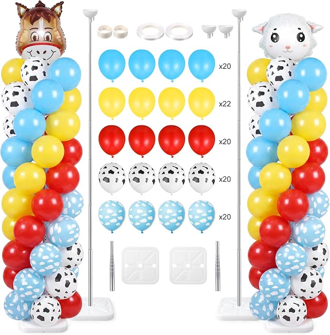 Skylety 2 Sets Cartoon Toy Balloon Column Stand Kit Adjustable Cartoon Farm Red by Skylety