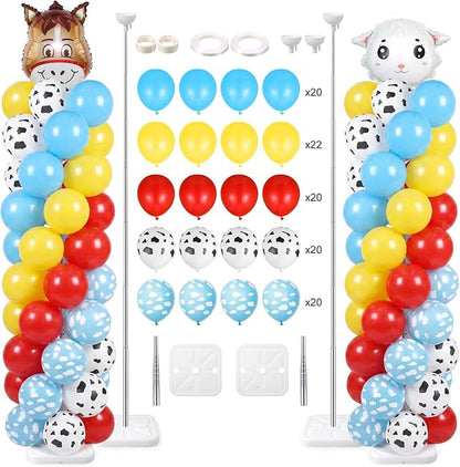 Skylety 2 Sets Cartoon Toy Balloon Column Stand Kit Adjustable Cartoon Farm Red by Skylety
