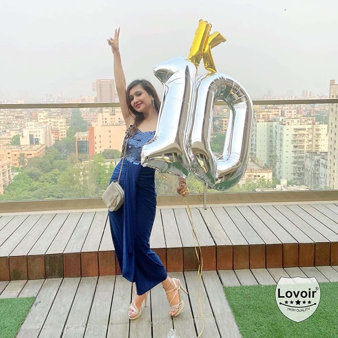 Silver 10 Number Balloons, 40 Inch Giant Number 10 Balloons Foil Mylar Helium - Image 6