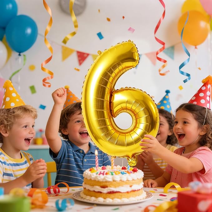 40 Inch Number 6 Balloons for 6th Birthday Party Decorations, 0-100 Gold Large - Image 2