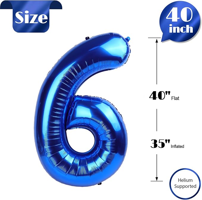 Navy Blue Number 6 Balloon 40 Inch, 6th Birthday Decorations Men Women | Foil - Image 5