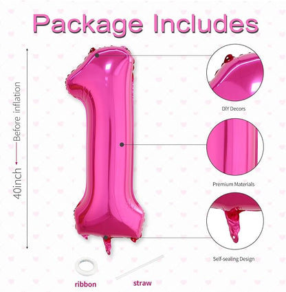 40 Inch Hot Pink Number 1 Balloon, Giant Number Balloons, Birthday Decor | - Image 3