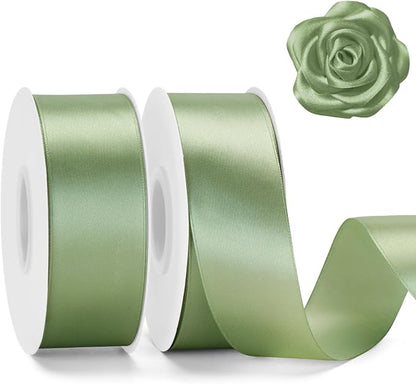 KINGLAKE Sage Green Satin Ribbon – 1-1/2 Inch x 2 Rolls Light Green Ribbon by KINGLAKE