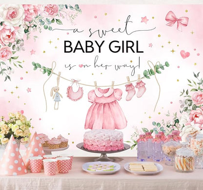 InMemory Pink Baby Shower Backdrop Oh Baby Clothes Welcome Newborn Party - Image 4