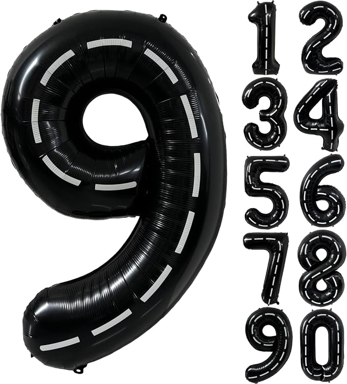40 Inch Race Car Black Number Balloons Race Car Birthday Party Balloons Large by Yeodong
