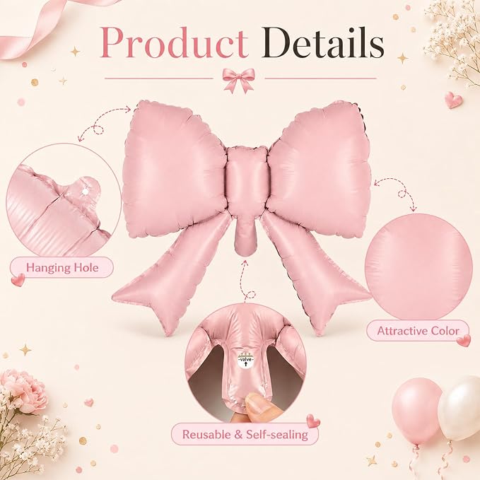 40 Inch Cream Number 1 with Pink Bow Balloon - Image 3