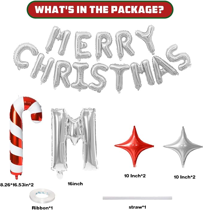 FunHot Merry Christmas Balloons Banner, 16 Inch Xmas Letter Balloon - Image 2