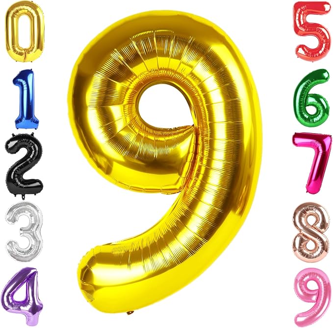 40 Inch Gold Number 9 Balloon Birthday Party Decorations by Hadoife
