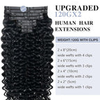 Deep Wave Clip in Hair Extensions Real Human Hair 2 Pack 240g Seamless Clip in Hair Extensions for Women Full Max with 18Pcs PU Thin Weft 18inch Natural Black