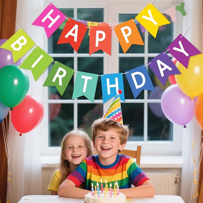 Happy Birthday Banner Sign, Birthday Garland Wall Door Hanging Banners Flag - Image 4