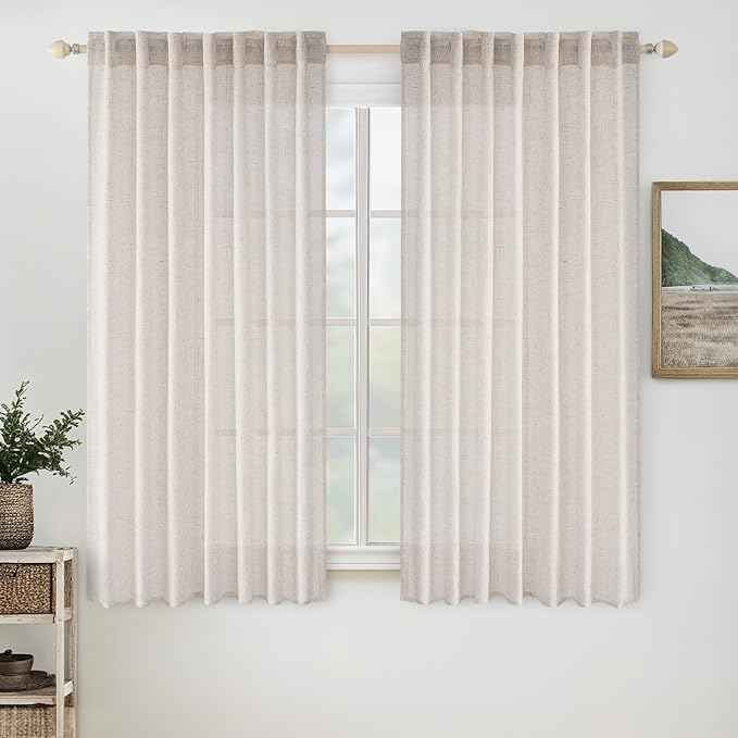 MIULEE White Short Linen Curtains 52x45 Inch Length 2 Panels by MIULEE