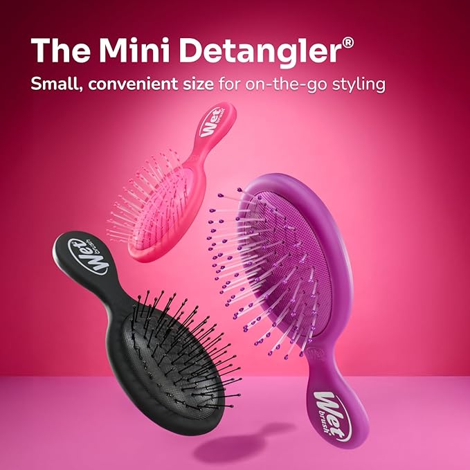 Wet Brush Mini Detangler Hair Brush for Gentle Knot Removal, Compact Travel Size, Soft Bristles for Pain-Free Detangling, Less Breakage, Works on All Hair Types, Limited Edition, Prismatic Glow Pink