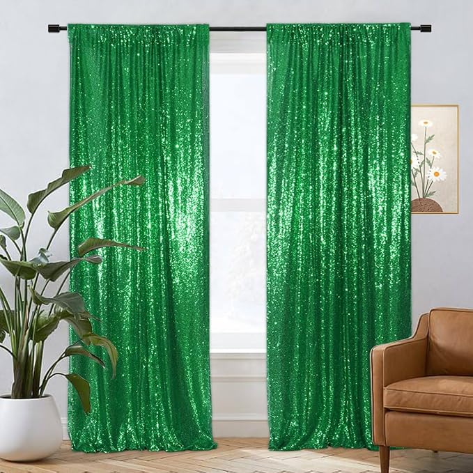 Eternal Beauty Green Sequin Backdrop Curtains, 2 Panels 2x8FT | 3mm Sparkle - Image 5