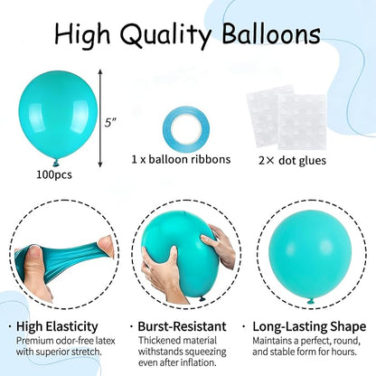 100pcs 5 Inch Small Teal Blue Balloons Arch Fillers | 5” Mini Turquoise Latex - Image 2