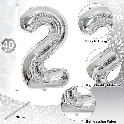 Silver 12th Birthday Balloons for Boys, 40 Inch Mylar Self Inflating 12 Balloon - Image 2