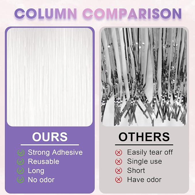 Voircoloria Pastel White Foil Fringe Backdrop Curtains, 3 Pack | Tinsel - Image 5