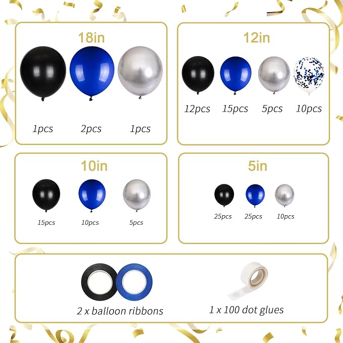 136pcs Royal Blue Black Balloon Garland Kit - Image 2