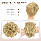 FESHFEN Messy Bun Hair Piece - Large Elastic Wavy Curly Hair Bun Scrunchies Ponytail Extensions Synthetic Chignon Hairpieces for Women, Sunny Blonde 1.94oz