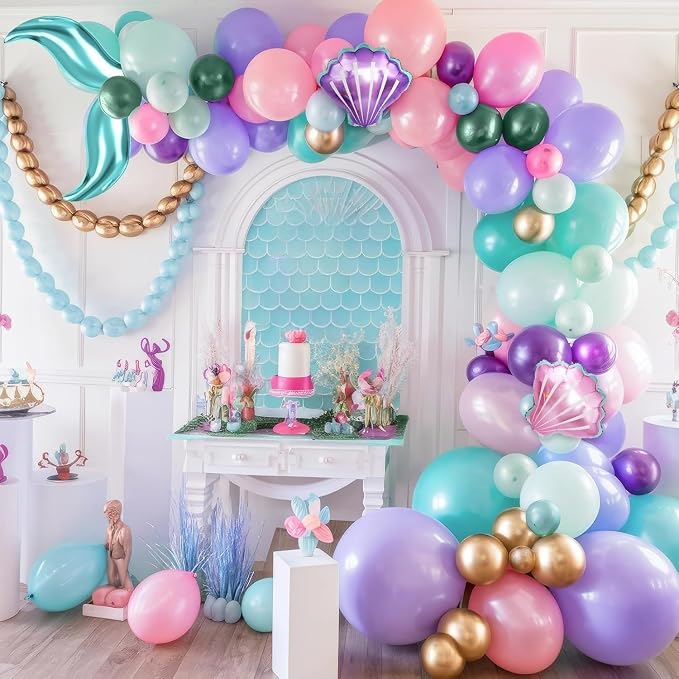 Mermaid Balloon Garland Arch Kit, Pastel Pink Purple Teal Blue Clear Latex - Image 5