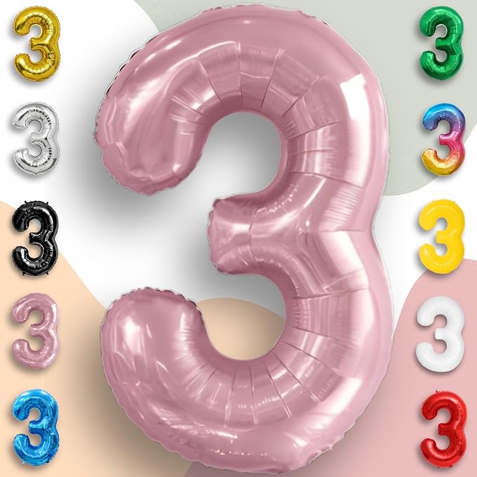 Pink Pearl Number Balloon 3 Mylar Foil Macaron Balloons 16 Inch - Image 4