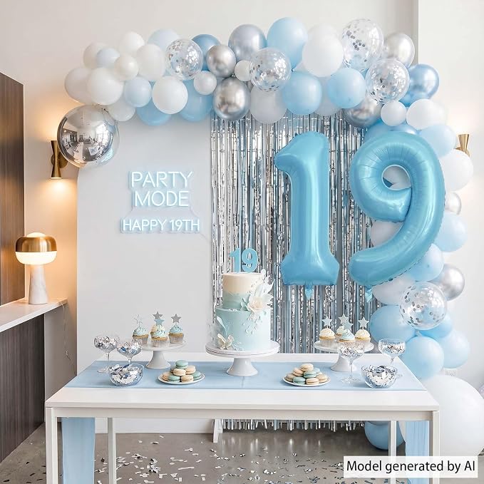 Pearlescent Blue Number 19 Balloon 40 Inch, Giant Light Blue Mylar Foil 19th - Image 3