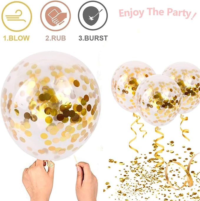 Zesliwy Black and Gold Confetti Balloons, Party Decor | Gold Metallic and Black - Image 4