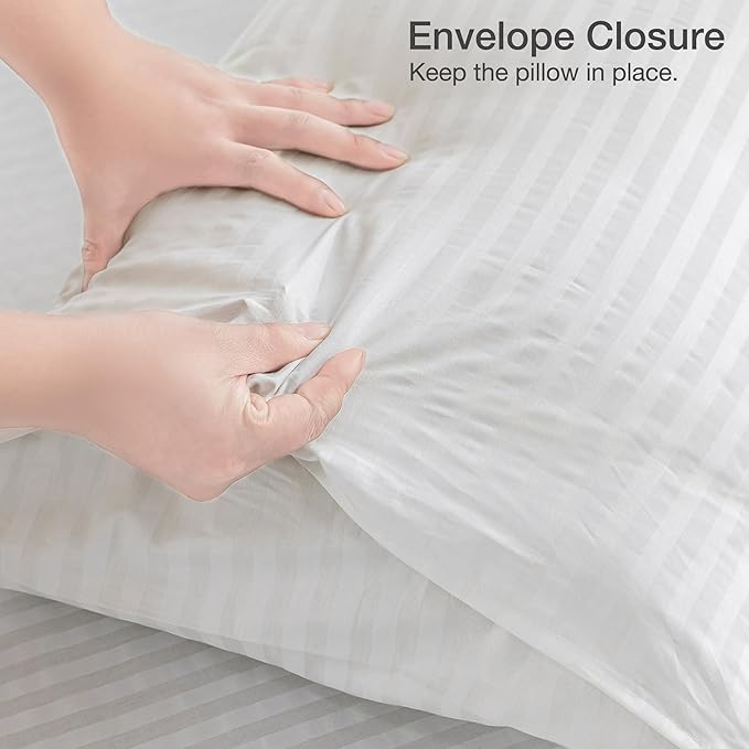 JELLYMONI 100% Natural Cotton Striped Standard Pillowcases Set, 2 Pack Satin Stripe Pattern Printed Pillow Covers with Envelope Closure (Pillows are not Included)