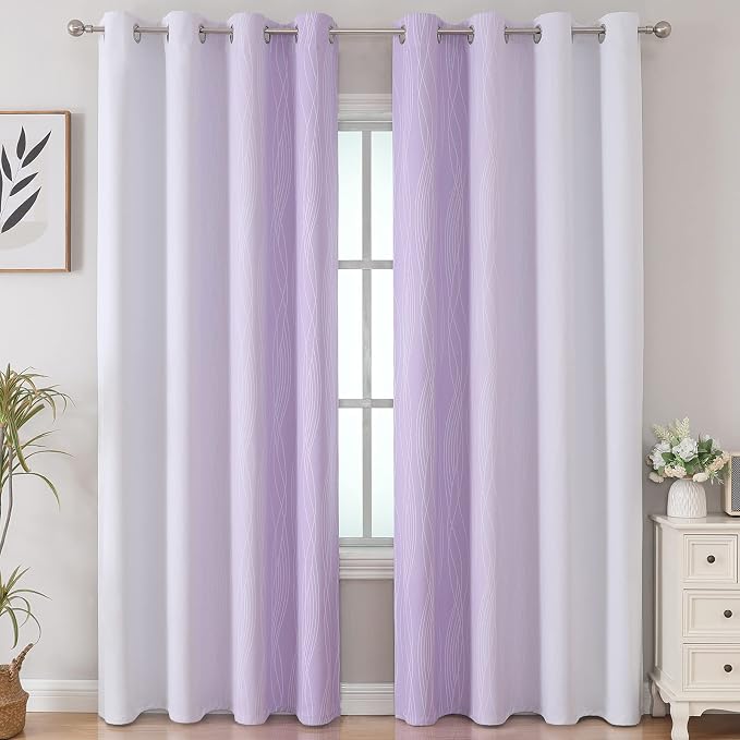 Lilac and Greyish White Gradient Blackout Curtains - Image 2