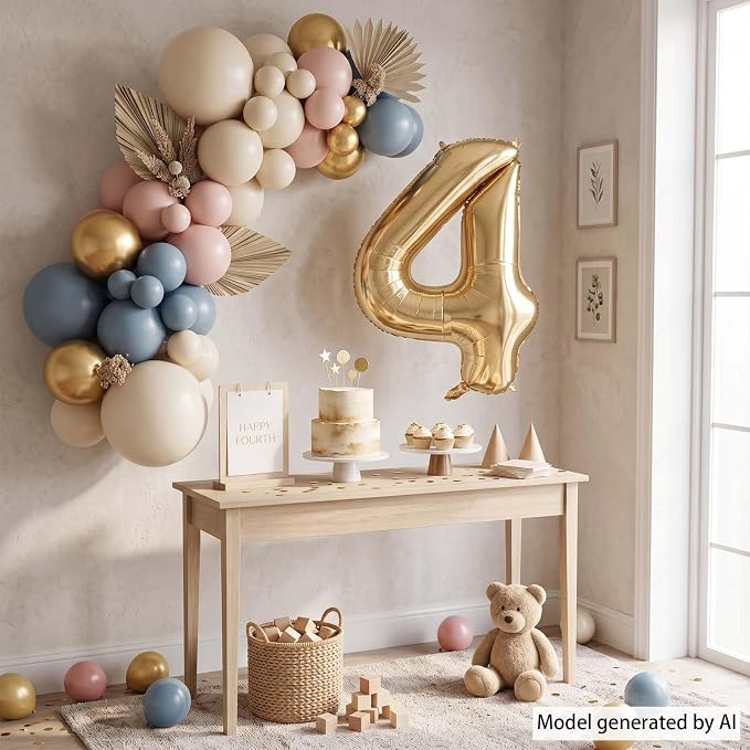 White Gold Number 4 Balloon 40 Inch, Metallic Foil Numeral - Image 3