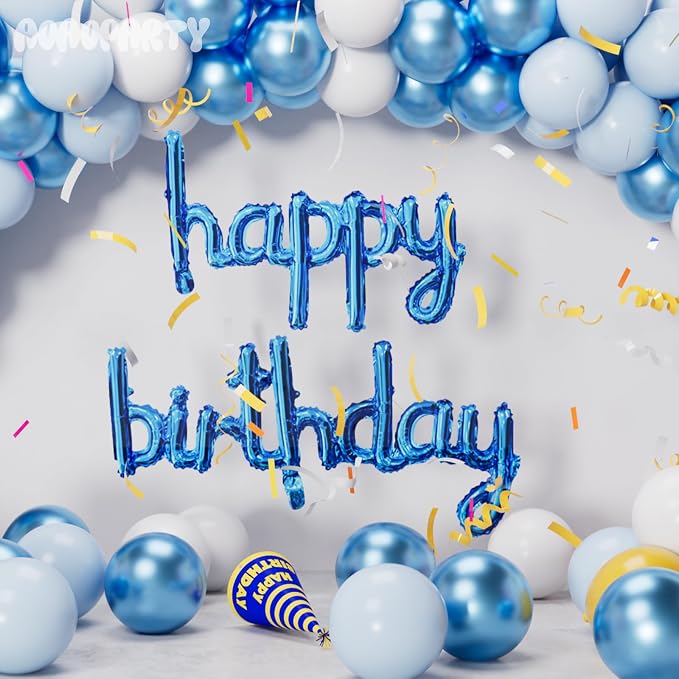 Blue Happy Birthday Balloons Banner 16 Inch Mylar Foil | Happy Birthday Letters - Image 4