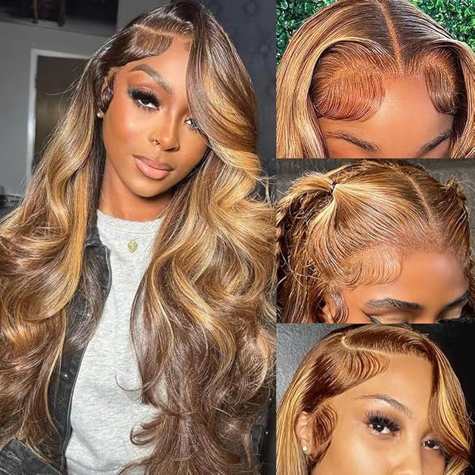 13x6 Body Wave Lace Front Wigs Human Hair Pre Plucked 180% Density 13x6 HD Lace 20 Inch P4/27 Honey Blonde Frontal Wigs Human Hair for Black Women Glueless Ombre Lace Front Wig Human Hair