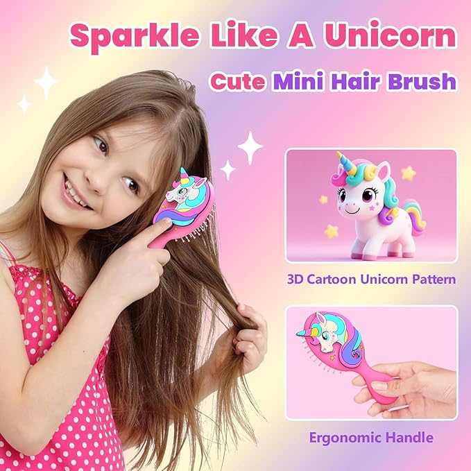 Toddler Hair Brush for Toddler Girls & Kids Ages 2-4+, Purple Mini Unicorn Hairbrush, Gentle Detangling brush, Wet & Dry Hair, Ball-Tip Bristles for Sensitive Scalp, Travel Hairbrush