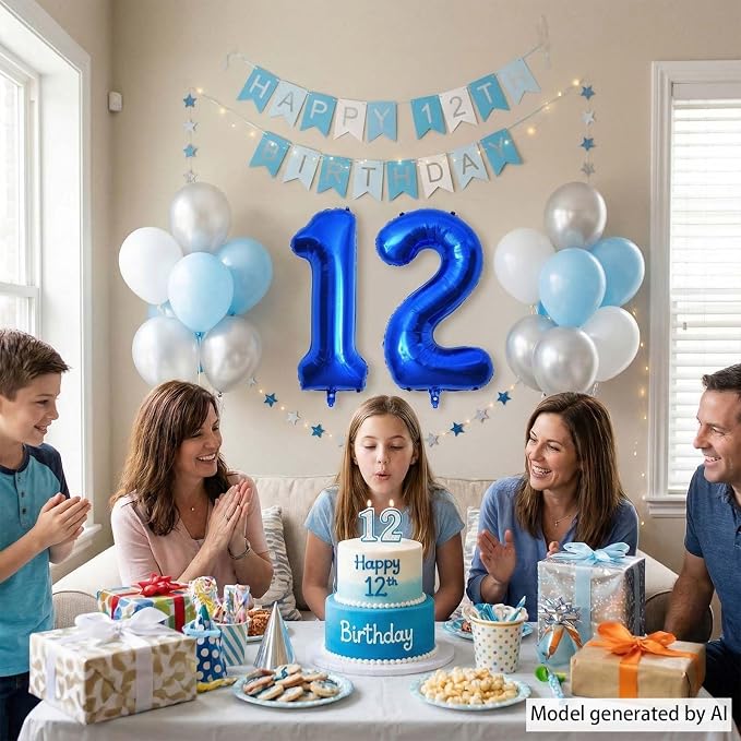 Navy Blue Number 12 Balloon 40 Inch, Shiny Foil Double Digit Party Supplies | - Image 6