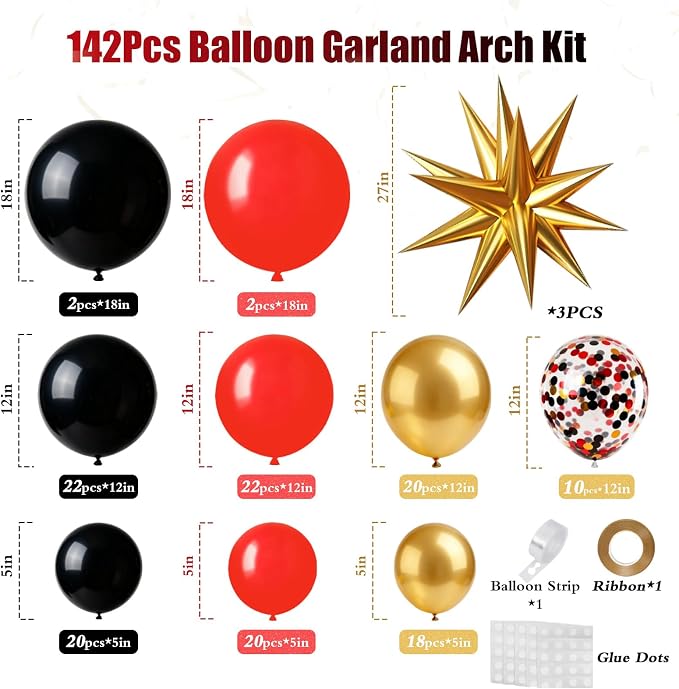 Red Gold Black Balloons Arch Kit | fo Birthday Red Carpet Casino Theme Race Car - Image 6