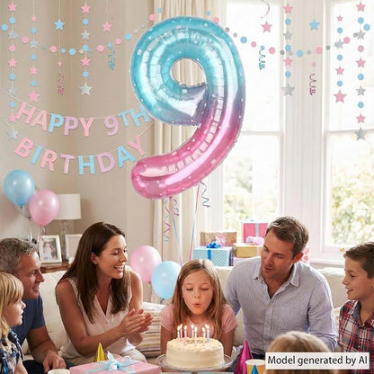 40 Inch Pink Blue Number 9 Balloon, Large Gradient Foil 9 Balloon - Image 2