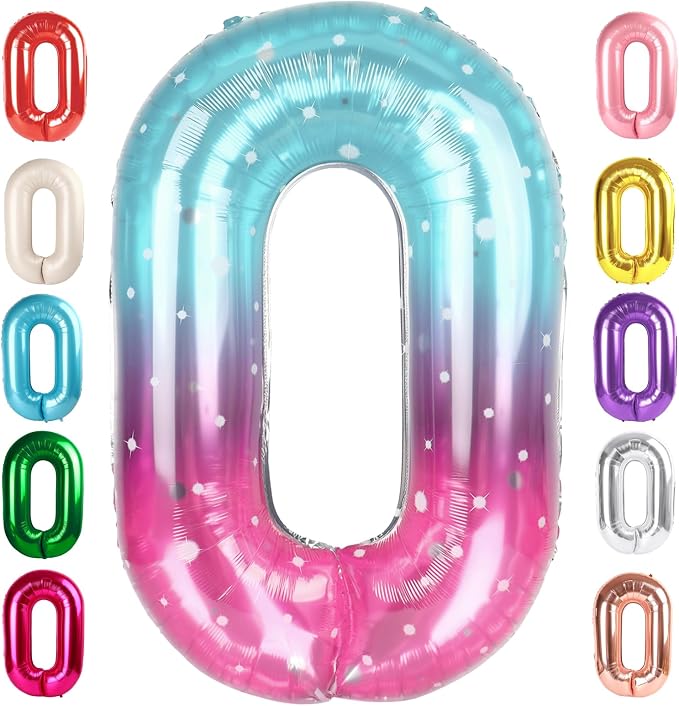 Number 0 Balloon Birthday Decorations, 40In Pink Purple Blue Balloons | by Mluchee