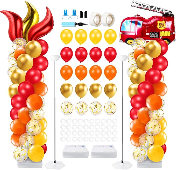Kasyat 2 Set Fire Truck Party Balloon Column Stand Kit by Kasyat