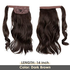 CJL HAIR 14" Short Ponytail Hair Extension Wrap Around Pony Tail Clip in Curly Wavy Synthetic Fake Hairpiece for Women Dark Brown