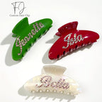 Personalized Colorful Name Hair Claw Clips for Women,Custom Hair Clips with Diamond,Cute Hair Accessories 4",Handmade Rhinestones Hair Clamp Gifts for Mom,Bride,Wife,Bridesmaid,Couples（Green）