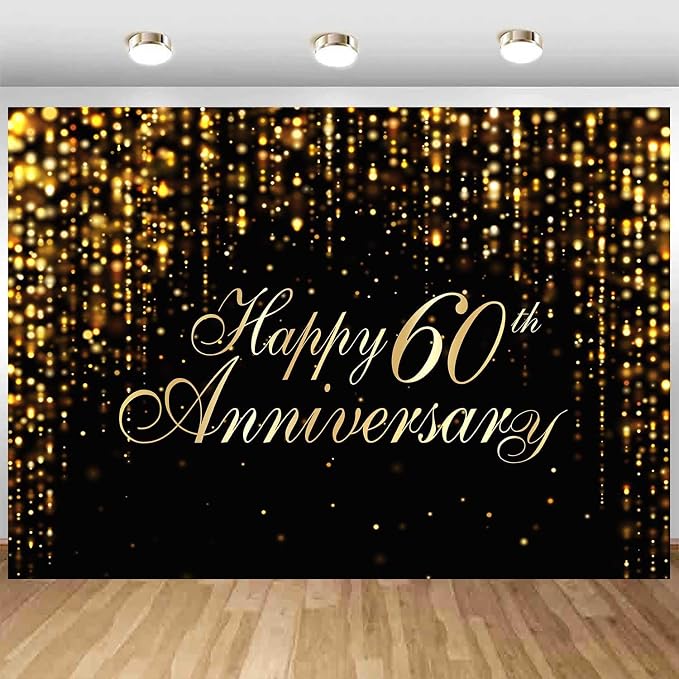 Happy 60th Anniversary Backdrop, 60th Wedding Anniversary Party Banner Black - Image 5