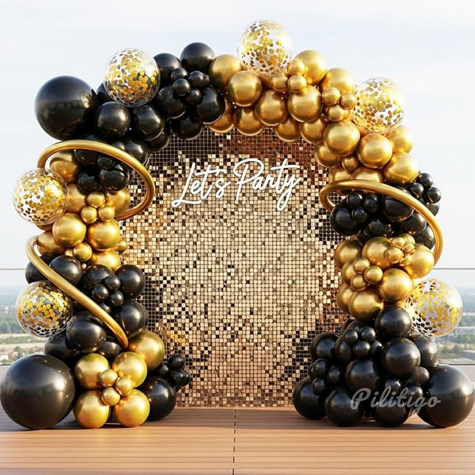 Black and Gold Balloon Arch Kit by Palitigo