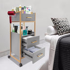 Beauty Salon Tool Organizer, Salon Trolley with Lockable Wheels Barber Cart, Make-Up Organizer Beauty Equipment Storage Trolley with Hair Dryer Rack for Spa, Barber Store, Beauty Salon (Gold, Grey)