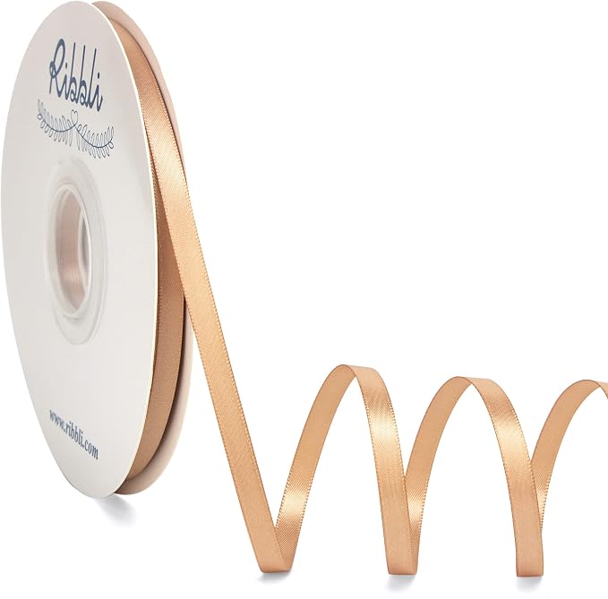 Ribbli Tan Satin Ribbon, Double Faced Satin 1/4 inch x Continuous 50 Yards by Ribbli