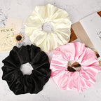 9.5 inch Silk Scrunchies - Jumbo & Giant Satin Scrunchies - Thick Elastic Fluffy Hair Ties for Women & Girls - 3 Pack (Black, Pink, Ivory)