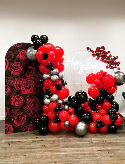 Red and Black Balloon Arch Garland Kit, Glitter Confetti Balloon, Star Balloons - Image 3