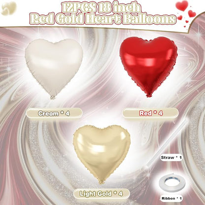 Red Gold Heart Balloons Foil - Image 2